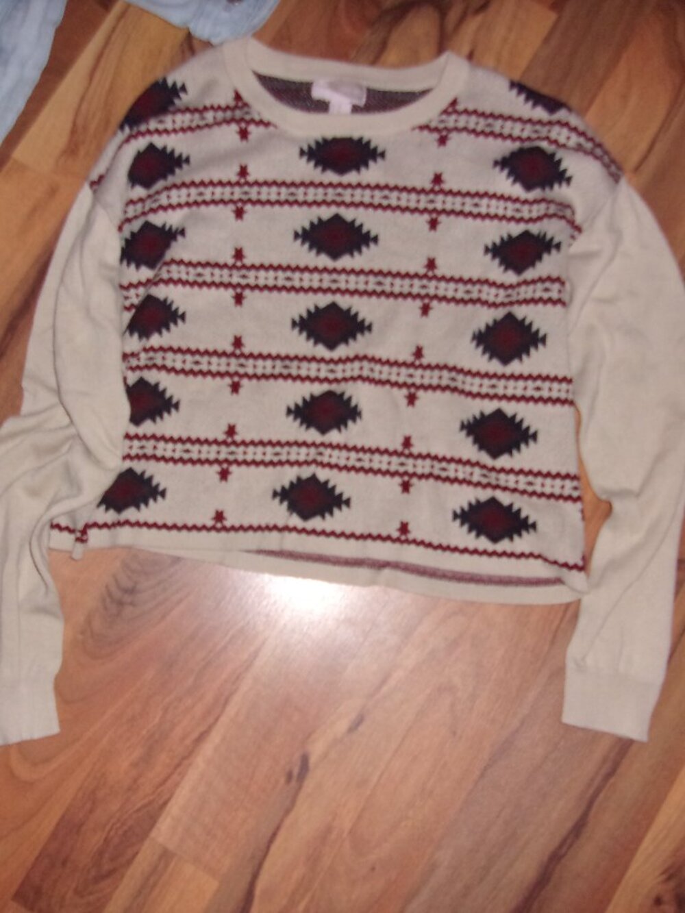 size medium womens long sleeved  knit western festival boho shirt  crop top tan
